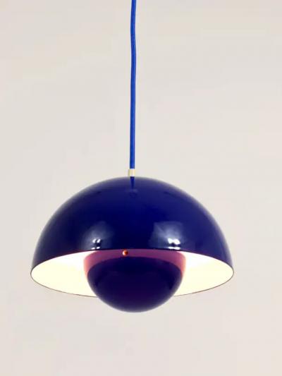 Verner Panton Blue Verner Panton Flowerpot Enameled Pendant Lamp Louis Poulsen Denmark 1969