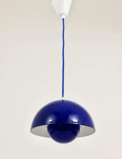 Verner Panton Blue Verner Panton Flowerpot Enameled Pendant Lamp Louis Poulsen Denmark 1969
