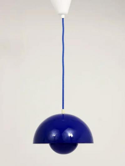 Verner Panton Blue Verner Panton Flowerpot Enameled Pendant Lamp Louis Poulsen Denmark 1969