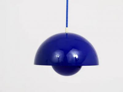 Verner Panton Blue Verner Panton Flowerpot Enameled Pendant Lamp Louis Poulsen Denmark 1969