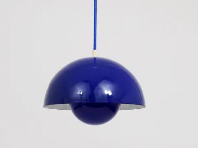Verner Panton Blue Verner Panton Flowerpot Enameled Pendant Lamp Louis Poulsen Denmark 1969