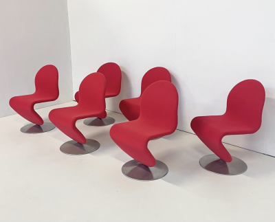 Verner Panton Mid Century Modern Set of 6 Red System 123 Chairs by Verner Panton 1973
