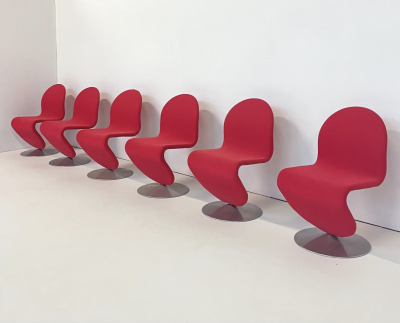 Verner Panton Mid Century Modern Set of 6 Red System 123 Chairs by Verner Panton 1973