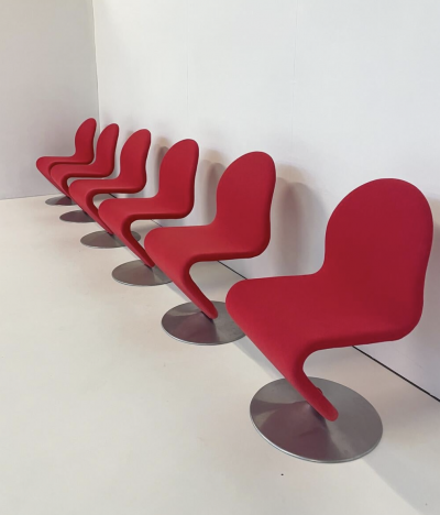 Verner Panton Mid Century Modern Set of 6 Red System 123 Chairs by Verner Panton 1973