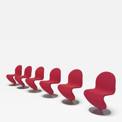 Verner Panton Mid Century Modern Set of 6 Red System 123 Chairs by Verner Panton 1973
