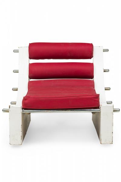 Verner Panton Pair of Verner Panton White Lacquer Chrome and Red Upholstered Slipper Chairs