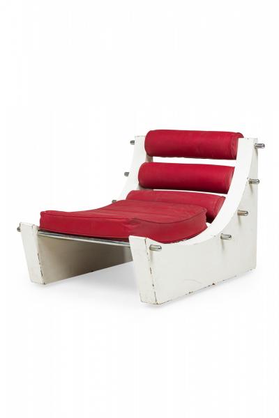 Verner Panton Pair of Verner Panton White Lacquer Chrome and Red Upholstered Slipper Chairs