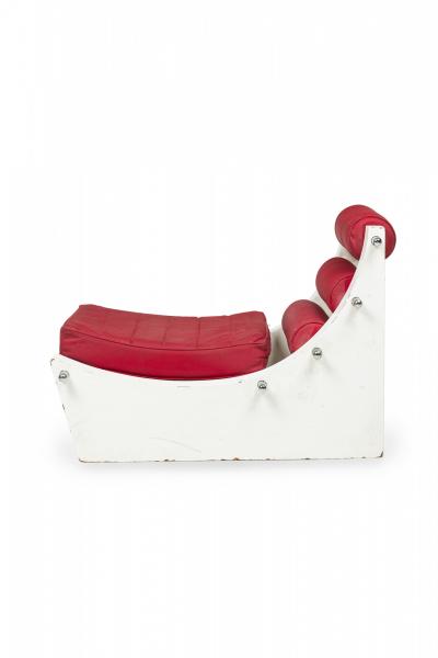 Verner Panton Pair of Verner Panton White Lacquer Chrome and Red Upholstered Slipper Chairs