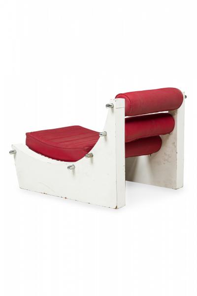Verner Panton Pair of Verner Panton White Lacquer Chrome and Red Upholstered Slipper Chairs