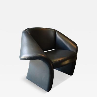 Verner Panton Post Modern 1980s Sculptural Ribbon Form Dark Blue Leather Lounge Chair