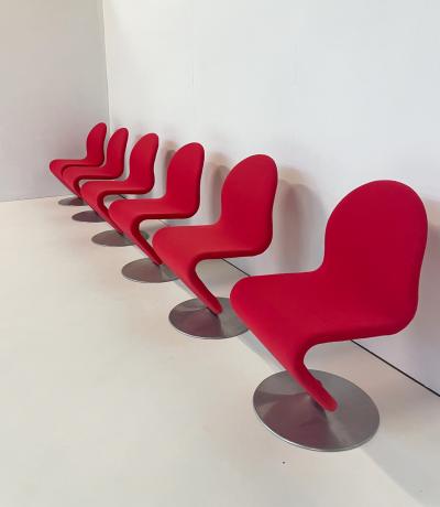 Verner Panton Set of 6 Red Mid Century Modern Chairs by Verner Panton