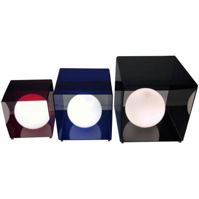Verner Panton TRIO OF POP ART MODERN RED BLUE AND GREY LUCITE CUBE LAMPS