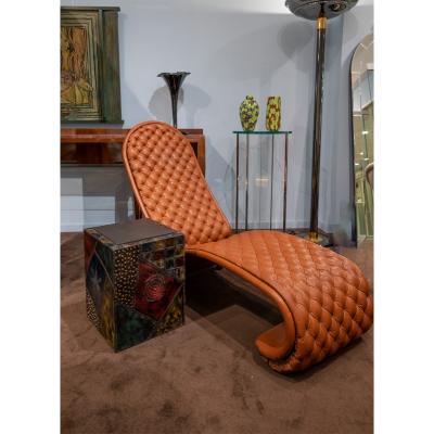 Verner Panton Verner Panton Chic Tufted Brown Leather Chaise 1970s