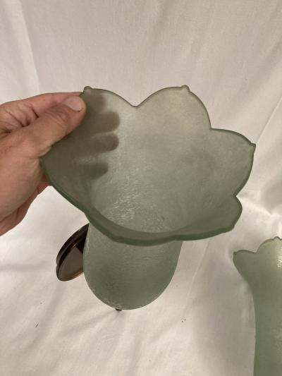 Veronese 1940s Pair of bronze and Murano glass sconces by Veron se