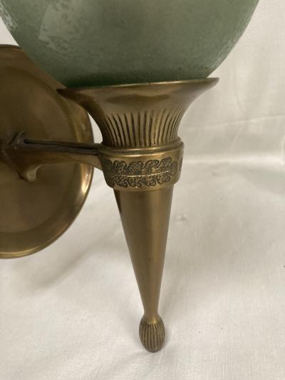 Veronese 1940s Pair of bronze and Murano glass sconces by Veron se