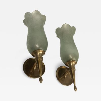 Veronese 1940s Pair of bronze and Murano glass sconces by Veron se