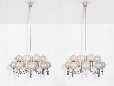 Veronese Pair of unique Veronese chandeliers 65 inches steel Murano glass 1970