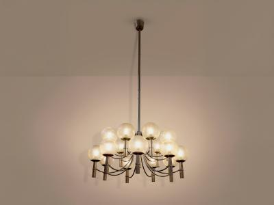 Veronese Pair of unique Veronese chandeliers 65 inches steel Murano glass 1970