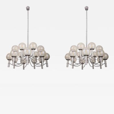 Veronese Pair of unique Veronese chandeliers 65 inches steel Murano glass 1970