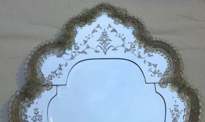 Veronese Veronese Crest Mirror with a Beveled Mirror in the Center