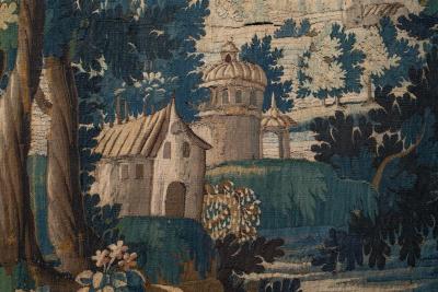 Vertical 18th Century Flemish Verdure Tapestry