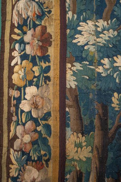Vertical 18th Century Flemish Verdure Tapestry