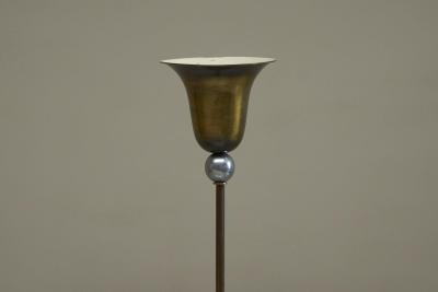 Very Elegant Art Deco Floor Lamp in Patinated Brass and Nickel Plated Brass 1930