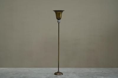 Very Elegant Art Deco Floor Lamp in Patinated Brass and Nickel Plated Brass 1930