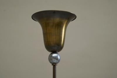 Very Elegant Art Deco Floor Lamp in Patinated Brass and Nickel Plated Brass 1930