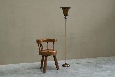 Very Elegant Art Deco Floor Lamp in Patinated Brass and Nickel Plated Brass 1930