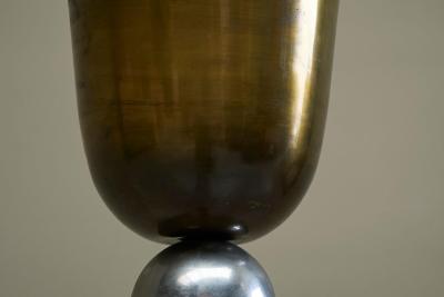 Very Elegant Art Deco Floor Lamp in Patinated Brass and Nickel Plated Brass 1930