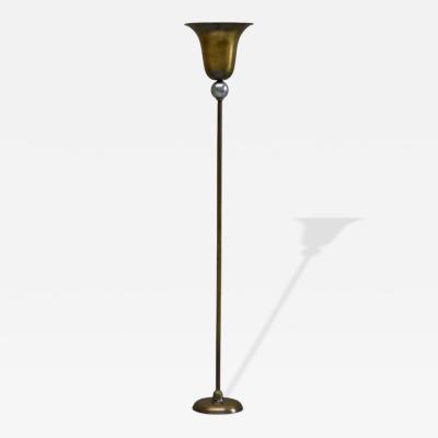 Very Elegant Art Deco Floor Lamp in Patinated Brass and Nickel Plated Brass 1930
