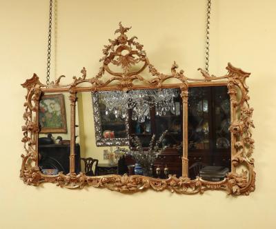 Very Fine Chippendale Carved Giltwood Overmantle Mirror