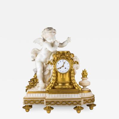 Very Fine Quality French Ormolu and White Marble Winged Cherub Clock