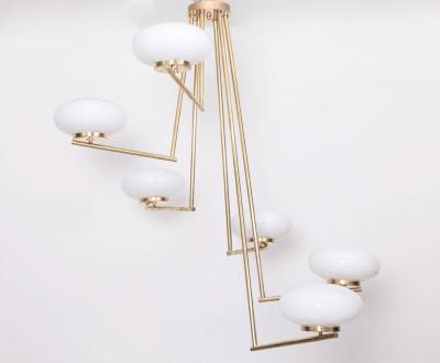 Very Huge and Elegant Brass and Opaline Glass Chandelier