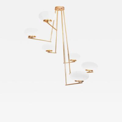 Very Huge and Elegant Brass and Opaline Glass Chandelier