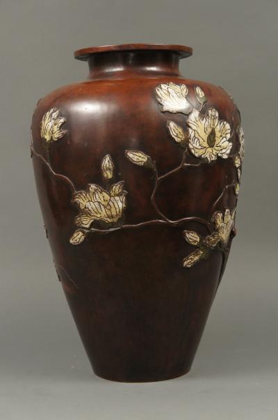 Very Large 19th Century Japanese Bronze Cloisonn Vase