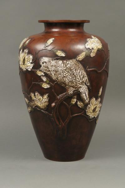 Very Large 19th Century Japanese Bronze Cloisonn Vase
