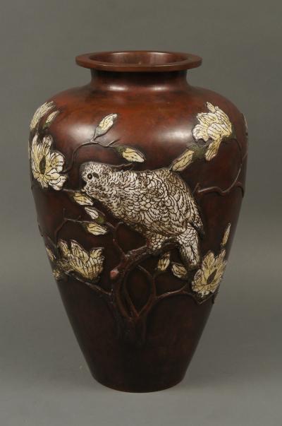 Very Large 19th Century Japanese Bronze Cloisonn Vase