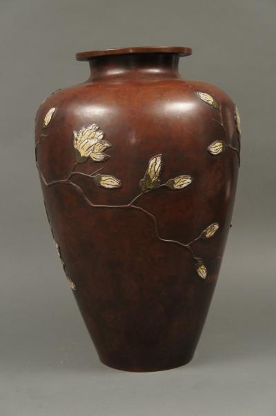 Very Large 19th Century Japanese Bronze Cloisonn Vase
