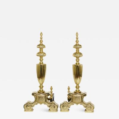 Very Large Gilt Brass Pair Andiron