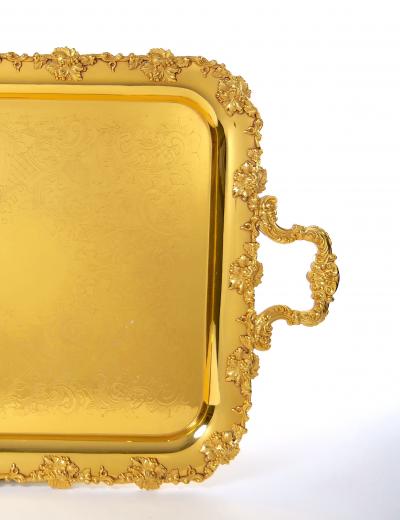 Very Large Gilt English Silver Plate Serving Tray in the Georgian Style