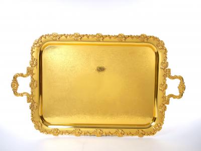 Very Large Gilt English Silver Plate Serving Tray in the Georgian Style
