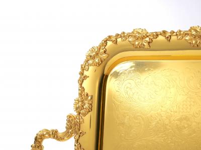 Very Large Gilt English Silver Plate Serving Tray in the Georgian Style
