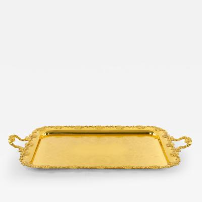 Very Large Gilt English Silver Plate Serving Tray in the Georgian Style