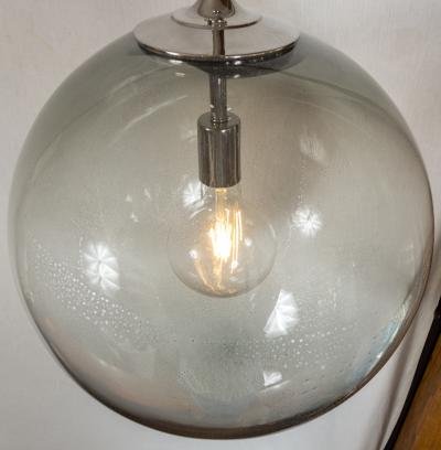 Very Large Italian Murano Glass Blown Grey Globe Chandelier or Pendant