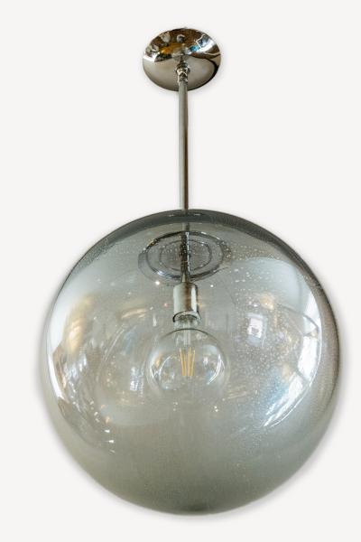 Very Large Italian Murano Glass Blown Grey Globe Chandelier or Pendant