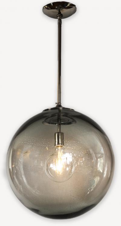Very Large Italian Murano Glass Blown Grey Globe Chandelier or Pendant