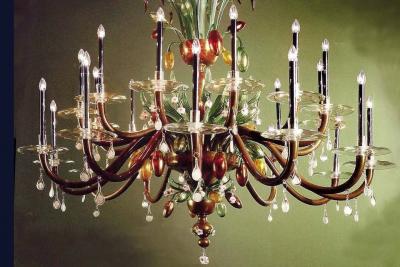 Very Large Multi Color Hand Blown Murano Venetian Glass Chandelier