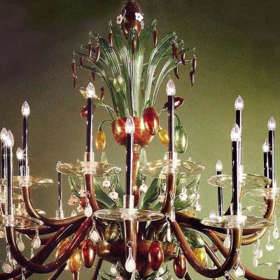 Very Large Multi Color Hand Blown Murano Venetian Glass Chandelier